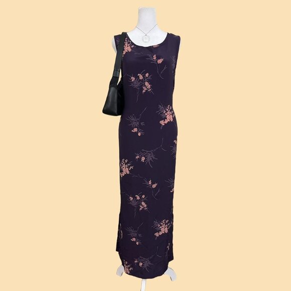 purple floral vintage 90s sleeveless maxi dress girly coquette whimsygoth grunge - Picture 1 of 8